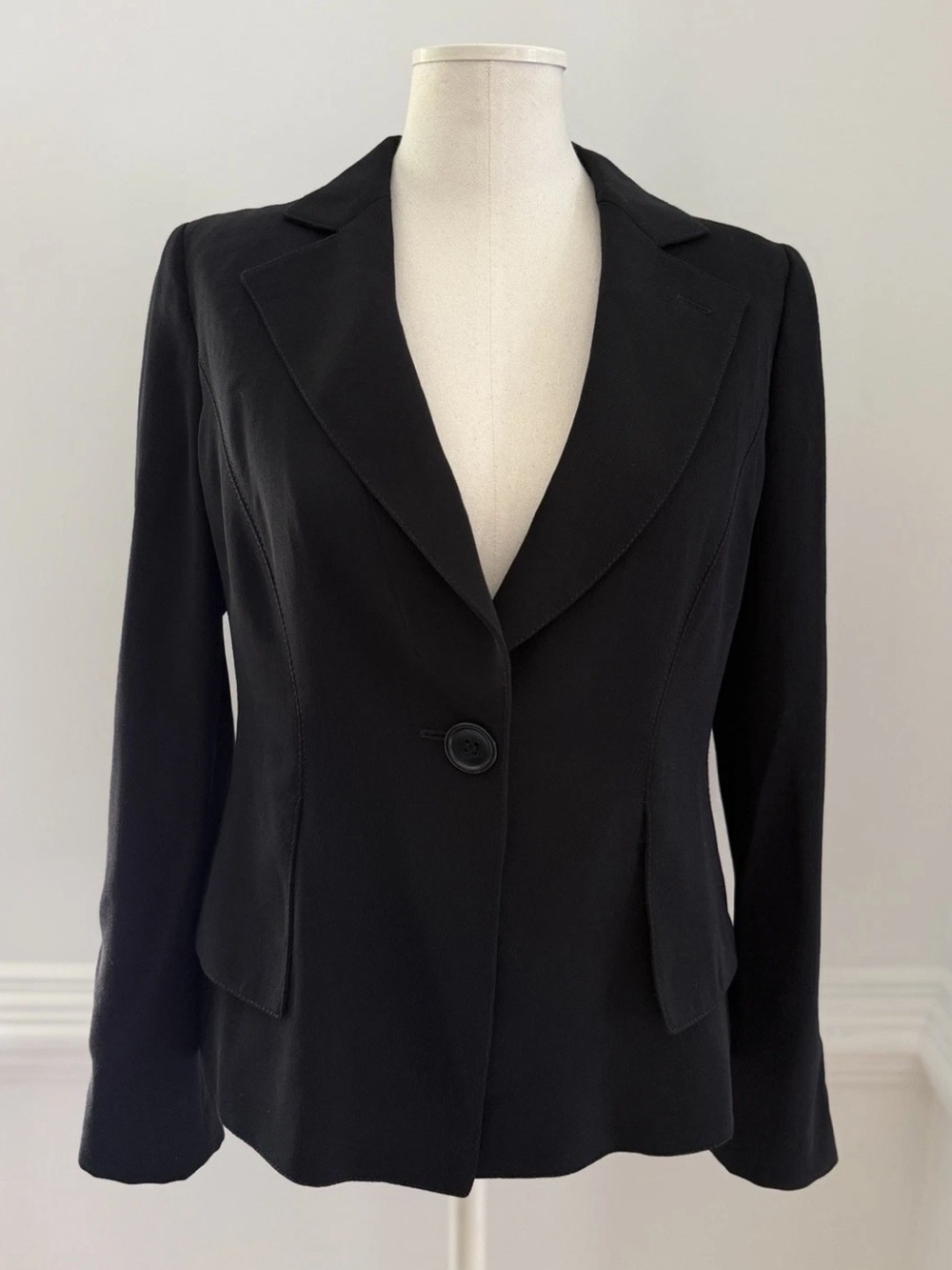 Armani Collezioni Black Single-Button Women's Wool Blazer Sz 8 Black